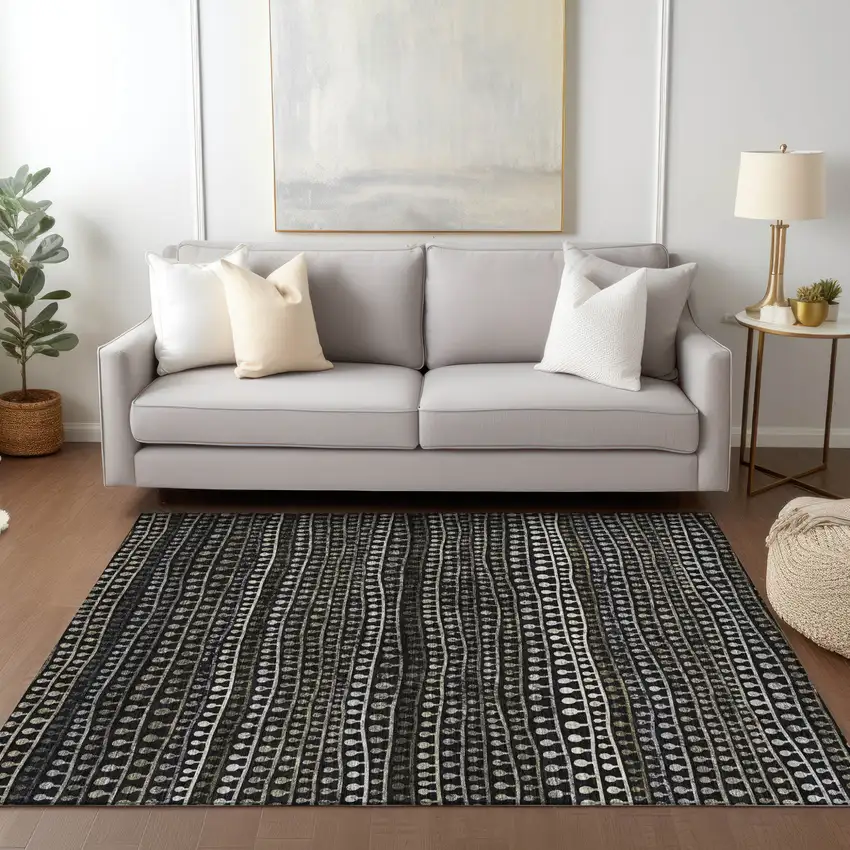 Taupe Charcoal And Gray Striped Washable Indoor Outdoor Area Rug Photo 9