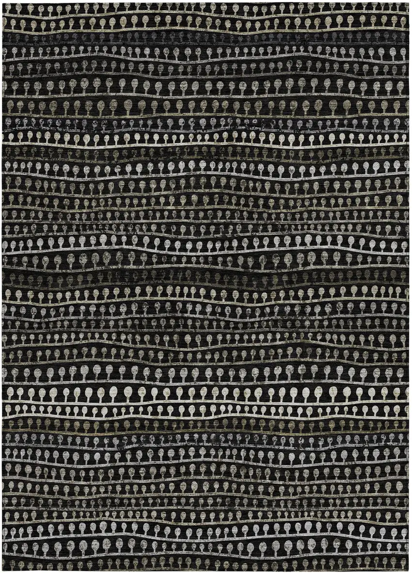 Taupe Charcoal And Gray Striped Washable Indoor Outdoor Area Rug Photo 7