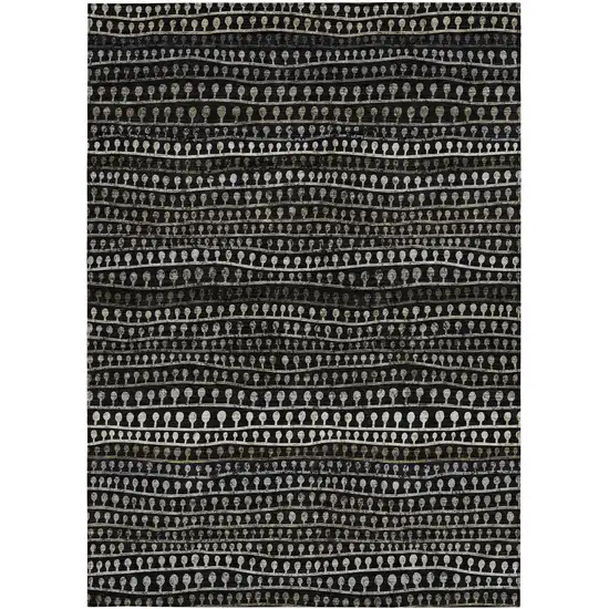 Taupe Charcoal And Gray Striped Washable Indoor Outdoor Area Rug Photo 7