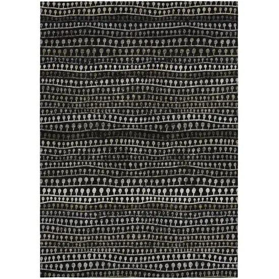 Taupe Charcoal And Gray Striped Washable Indoor Outdoor Area Rug Photo 7