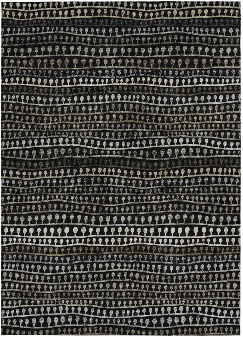 Taupe Charcoal And Gray Striped Washable Indoor Outdoor Area Rug Photo 7