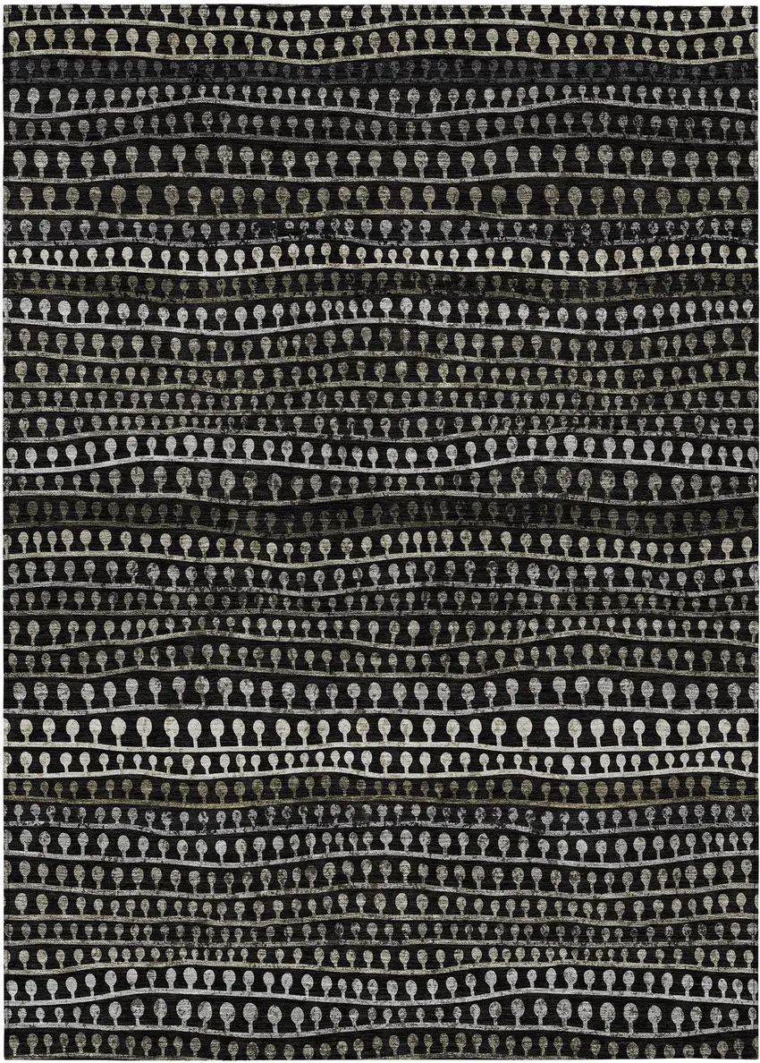 Taupe Charcoal And Gray Striped Washable Indoor Outdoor Area Rug Photo 2