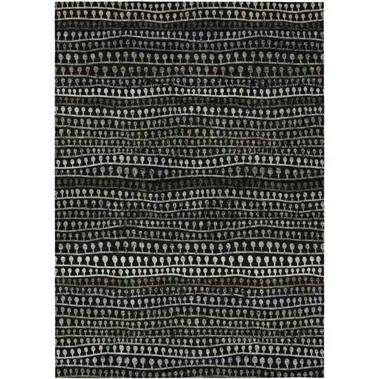 Taupe Charcoal And Gray Striped Washable Indoor Outdoor Area Rug Photo 2