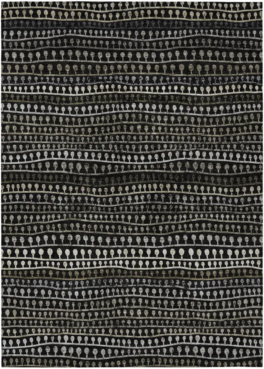 Taupe Charcoal And Gray Striped Washable Indoor Outdoor Area Rug Photo 2