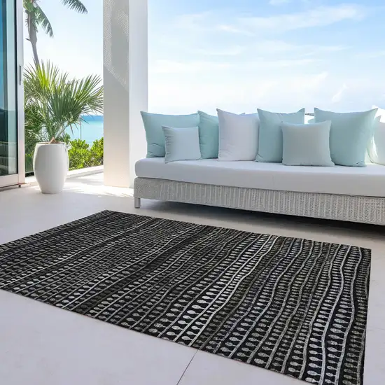 Taupe Charcoal And Gray Striped Washable Indoor Outdoor Area Rug Photo 8