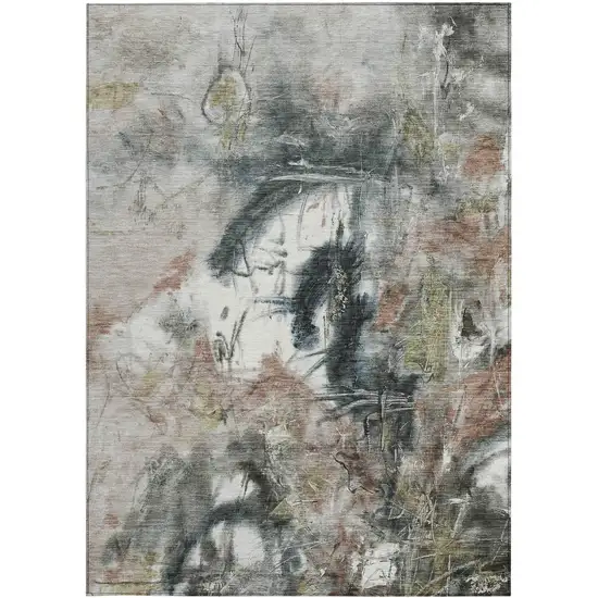 Taupe Charcoal And Green Abstract Washable Indoor Outdoor Area Rug Photo 4