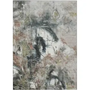 Photo of Taupe Charcoal And Green Abstract Washable Indoor Outdoor Area Rug