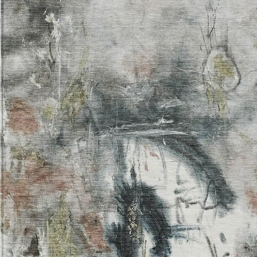 Taupe Charcoal And Green Abstract Washable Indoor Outdoor Area Rug Photo 7