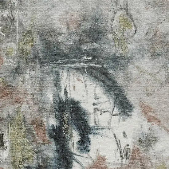 Taupe Charcoal And Green Abstract Washable Indoor Outdoor Area Rug Photo 5