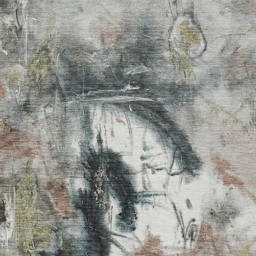 Taupe Charcoal And Green Abstract Washable Indoor Outdoor Area Rug Photo 5