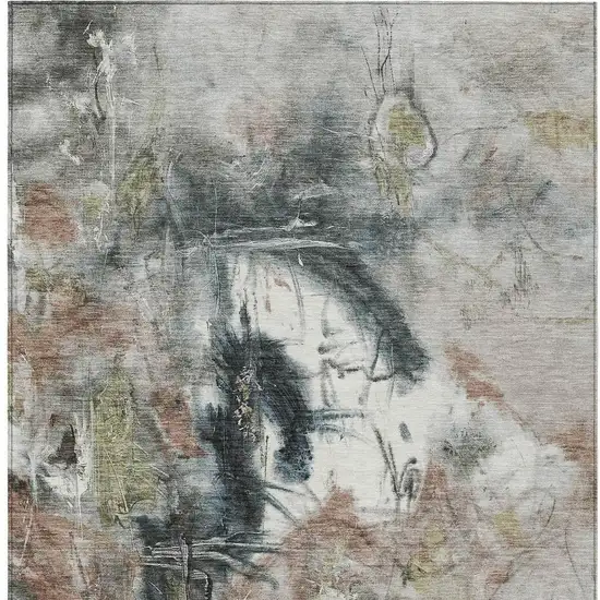 Taupe Charcoal And Green Abstract Washable Indoor Outdoor Area Rug Photo 3