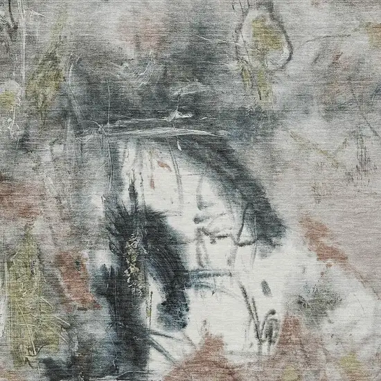 Taupe Charcoal And Green Abstract Washable Indoor Outdoor Area Rug Photo 5