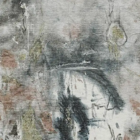 Taupe Charcoal And Green Abstract Washable Indoor Outdoor Area Rug Photo 7