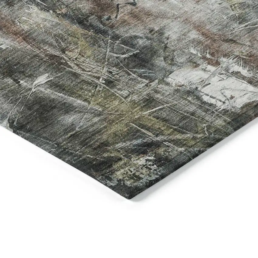 Taupe Charcoal And Green Abstract Washable Indoor Outdoor Area Rug Photo 5