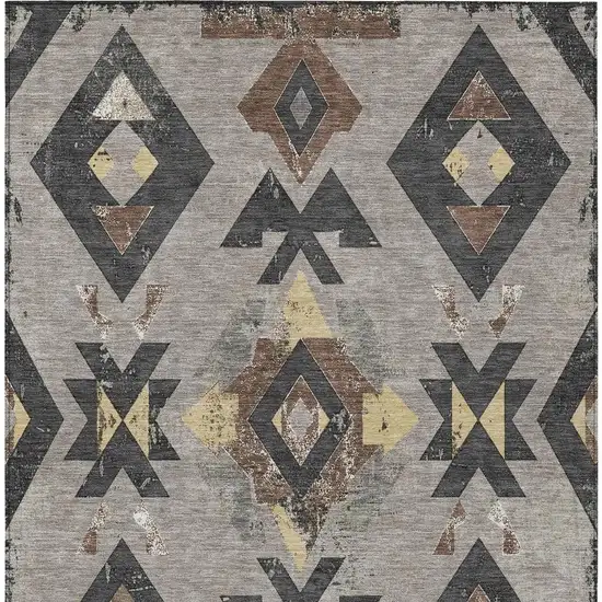 Taupe Charcoal And Wheat Aztec Washable Indoor Outdoor Area Rug Photo 4
