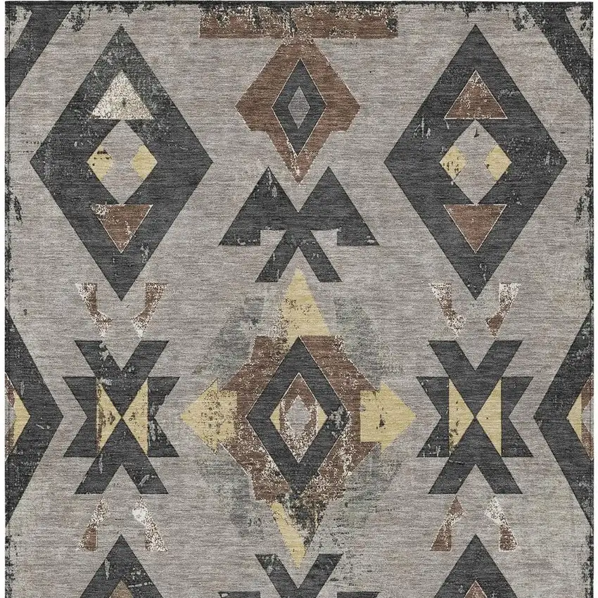 Taupe Charcoal And Wheat Aztec Washable Indoor Outdoor Area Rug Photo 4