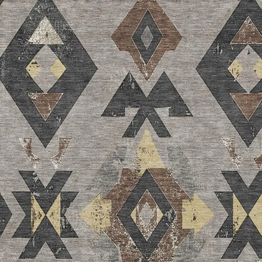 Taupe Charcoal And Wheat Aztec Washable Indoor Outdoor Area Rug Photo 4