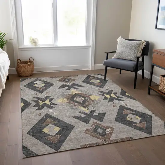 Taupe Charcoal And Wheat Aztec Washable Indoor Outdoor Area Rug Photo 7