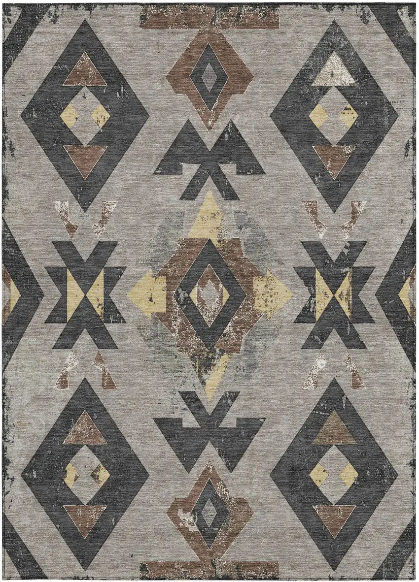 Taupe Charcoal And Wheat Aztec Washable Indoor Outdoor Area Rug Photo 3