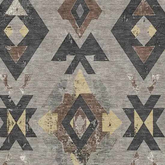 Taupe Charcoal And Wheat Aztec Washable Indoor Outdoor Area Rug Photo 9