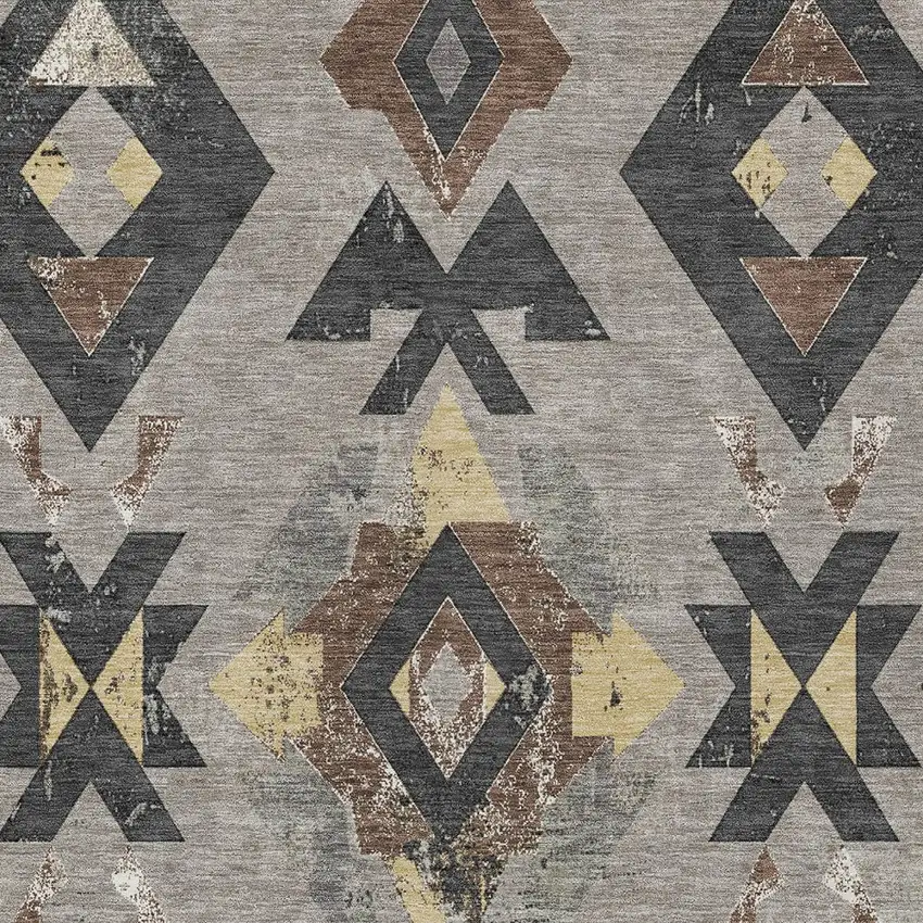 Taupe Charcoal And Wheat Aztec Washable Indoor Outdoor Area Rug Photo 9