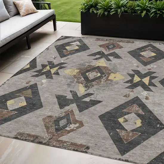 Taupe Charcoal And Wheat Aztec Washable Indoor Outdoor Area Rug Photo 2