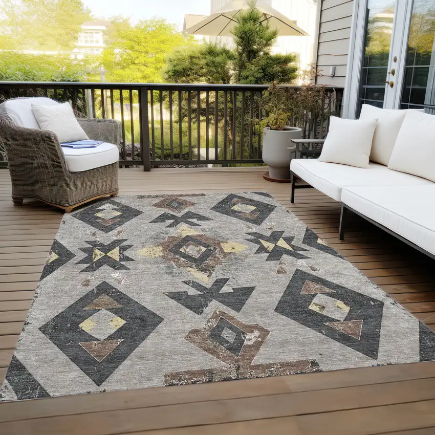 Taupe Charcoal And Wheat Aztec Washable Indoor Outdoor Area Rug Photo 8