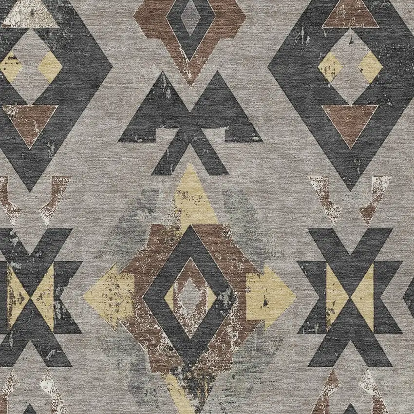 Taupe Charcoal And Wheat Aztec Washable Indoor Outdoor Area Rug Photo 9