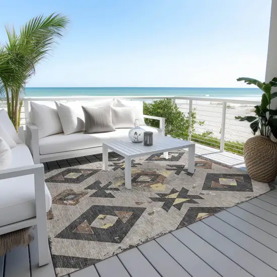 Taupe Charcoal And Wheat Aztec Washable Indoor Outdoor Area Rug Photo 5