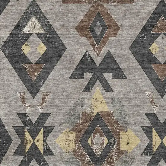 Taupe Charcoal And Wheat Aztec Washable Indoor Outdoor Area Rug Photo 3