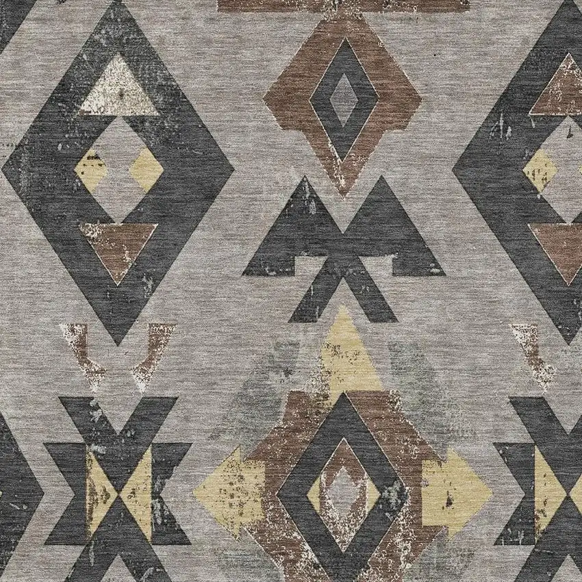 Taupe Charcoal And Wheat Aztec Washable Indoor Outdoor Area Rug Photo 3