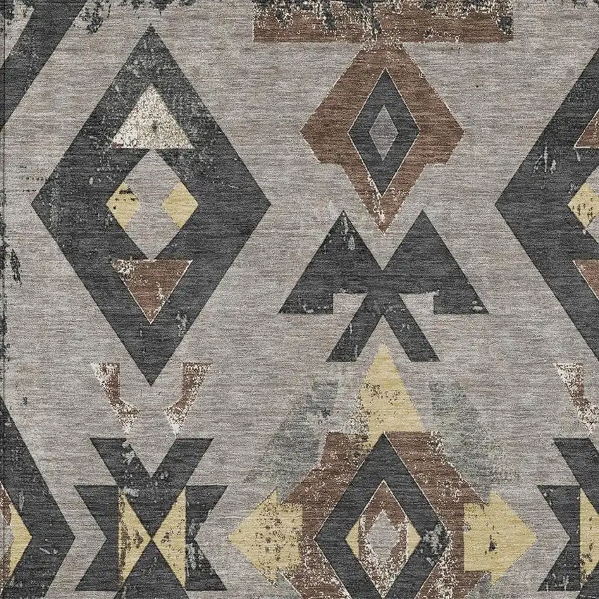 Taupe Charcoal And Wheat Aztec Washable Indoor Outdoor Area Rug Photo 4