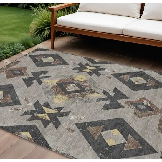 Taupe Charcoal And Wheat Aztec Washable Indoor Outdoor Area Rug Photo 2
