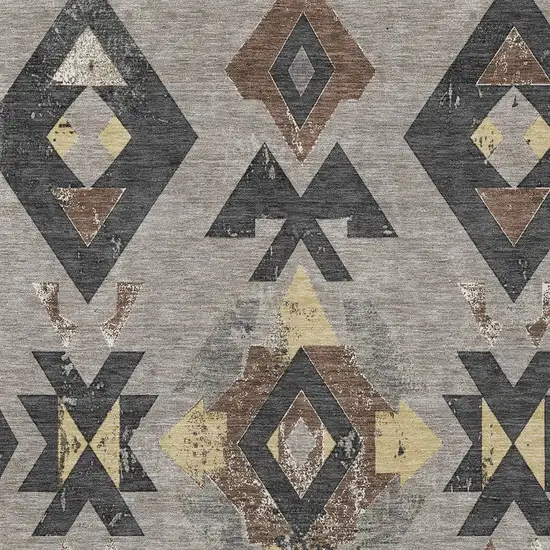 Taupe Charcoal And Wheat Aztec Washable Indoor Outdoor Area Rug Photo 9