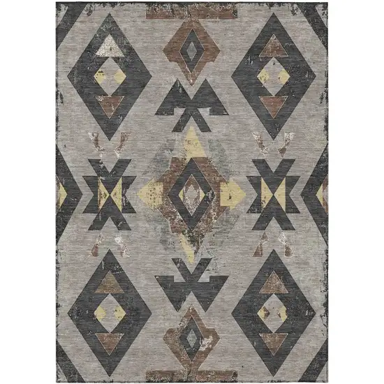 Taupe Charcoal And Wheat Aztec Washable Indoor Outdoor Area Rug Photo 1