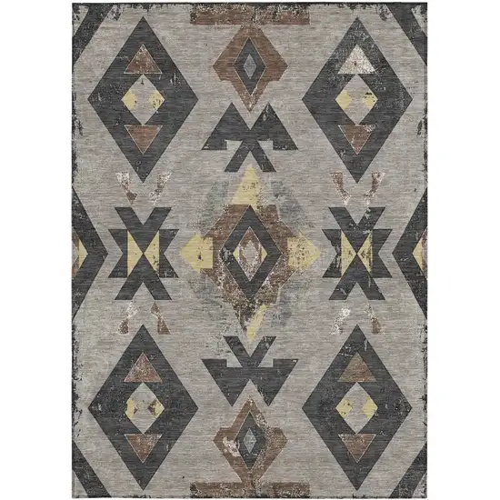 Taupe Charcoal And Wheat Aztec Washable Indoor Outdoor Area Rug Photo 3