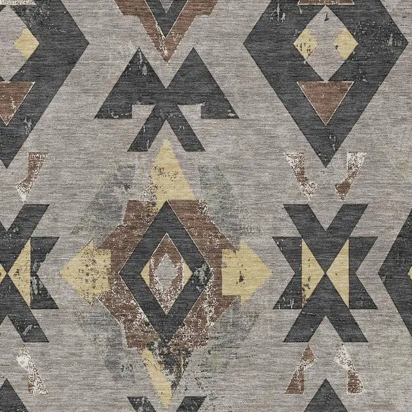 Taupe Charcoal And Wheat Aztec Washable Indoor Outdoor Area Rug Photo 4