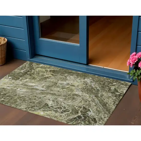 Taupe Chocolate And Beige Abstract Washable Indoor Outdoor Area Rug Photo 1