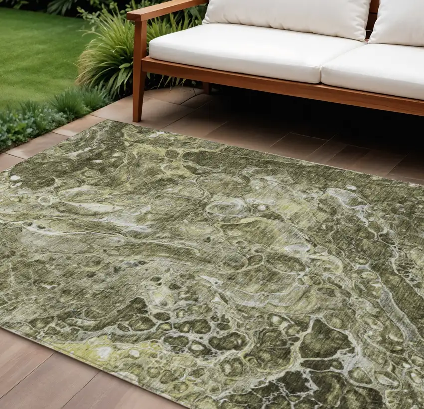 Taupe Chocolate And Beige Abstract Washable Indoor Outdoor Area Rug Photo 1