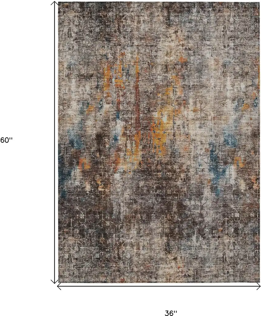 Taupe Chocolate And Copper Abstract Washable Indoor Outdoor Area Rug Photo 3