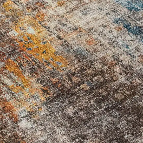 Taupe Chocolate And Copper Abstract Washable Indoor Outdoor Area Rug Photo 7