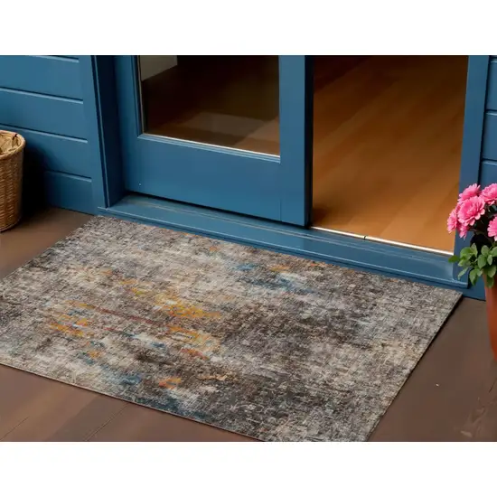 Taupe Chocolate And Copper Abstract Washable Indoor Outdoor Area Rug Photo 1