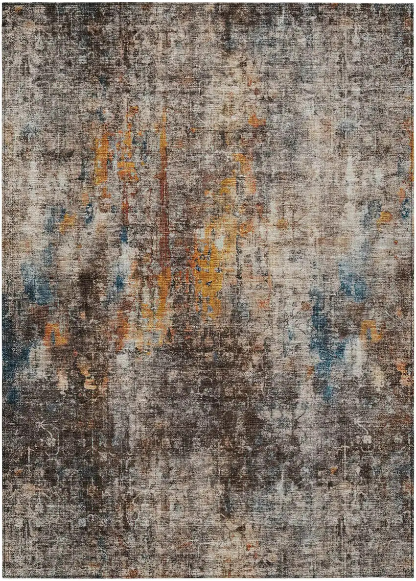 Taupe Chocolate And Copper Abstract Washable Indoor Outdoor Area Rug Photo 2