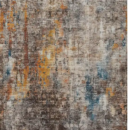 Taupe Chocolate And Copper Abstract Washable Indoor Outdoor Area Rug Photo 5