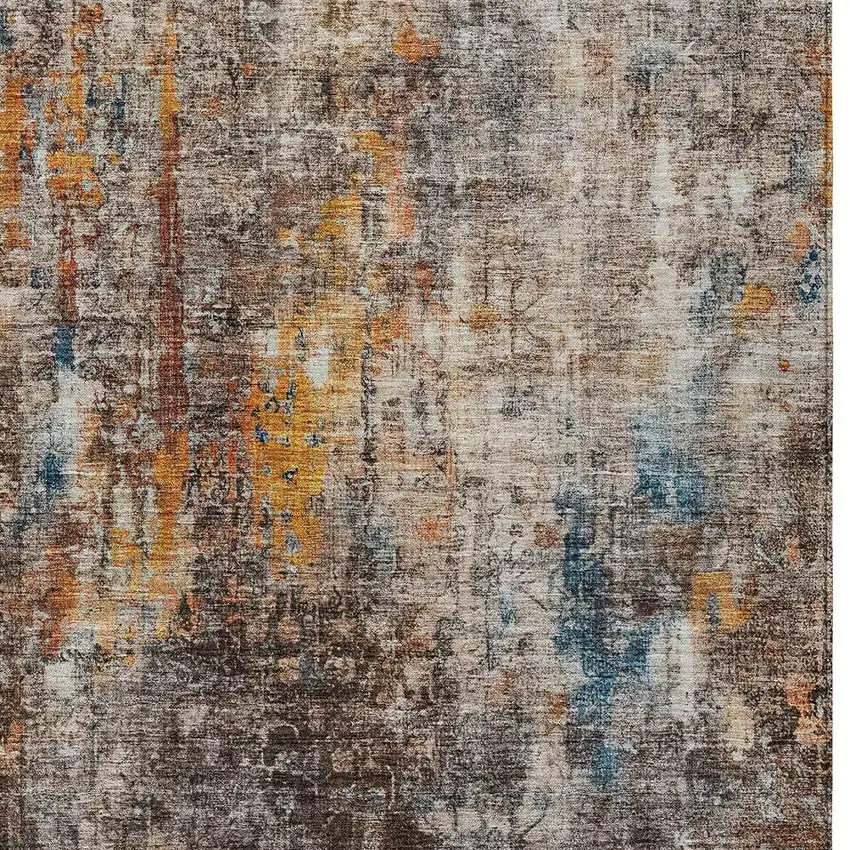 Taupe Chocolate And Copper Abstract Washable Indoor Outdoor Area Rug Photo 5