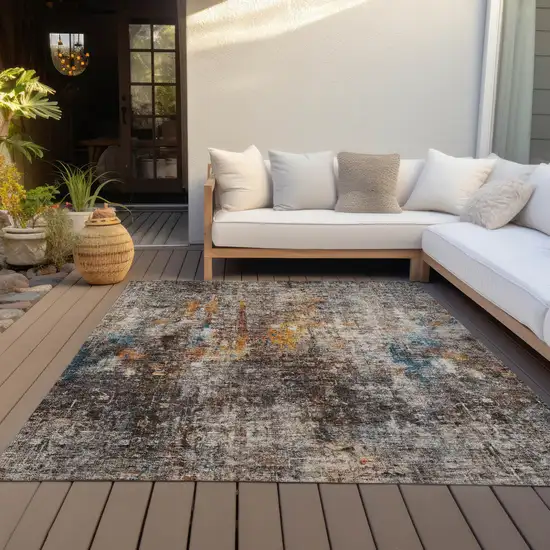 Taupe Chocolate And Copper Abstract Washable Indoor Outdoor Area Rug Photo 7
