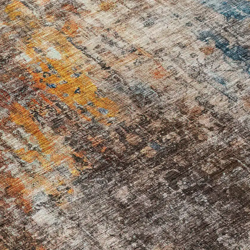 Taupe Chocolate And Copper Abstract Washable Indoor Outdoor Area Rug Photo 7