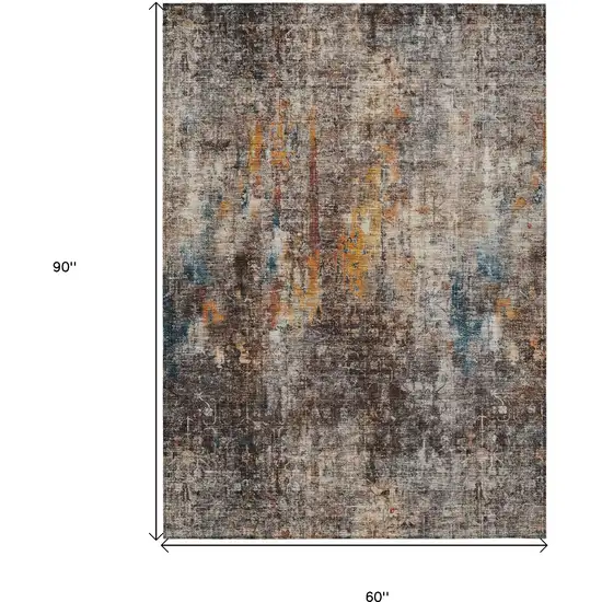 Taupe Chocolate And Copper Abstract Washable Indoor Outdoor Area Rug Photo 3