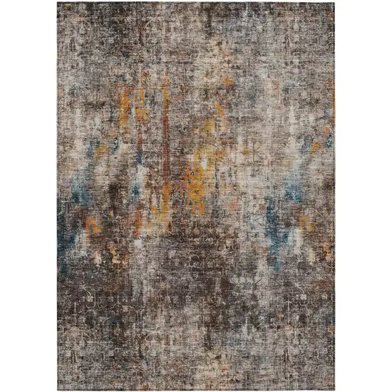 Taupe Chocolate And Copper Abstract Washable Indoor Outdoor Area Rug Photo 2