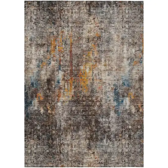Taupe Chocolate And Copper Abstract Washable Indoor Outdoor Area Rug Photo 2